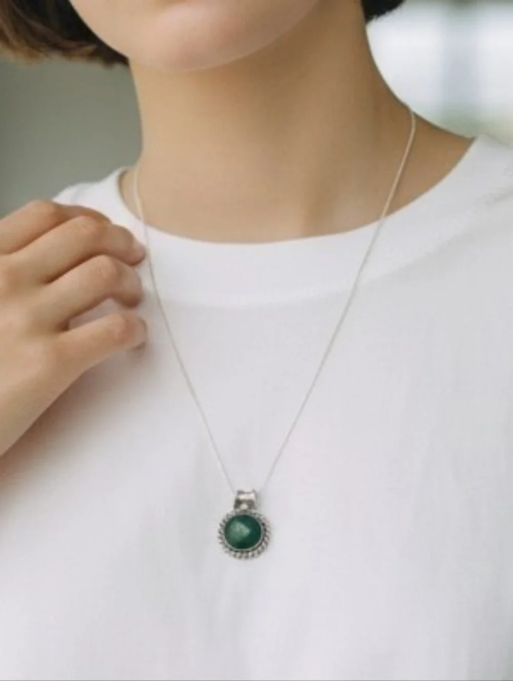 Sterling Silver Malachite Stone  Pendant Necklace